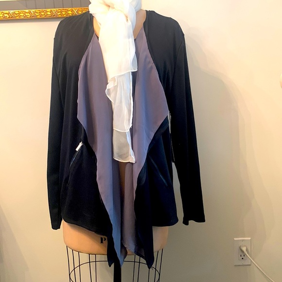 Dex black lined jersey jacket with front drape grey georgette - Picture 1 of 5